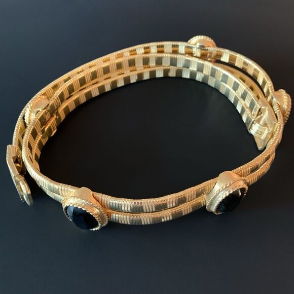 Vintage Accessocraft Gold Metal Black Cabochon Belt - Picture 4 of 8